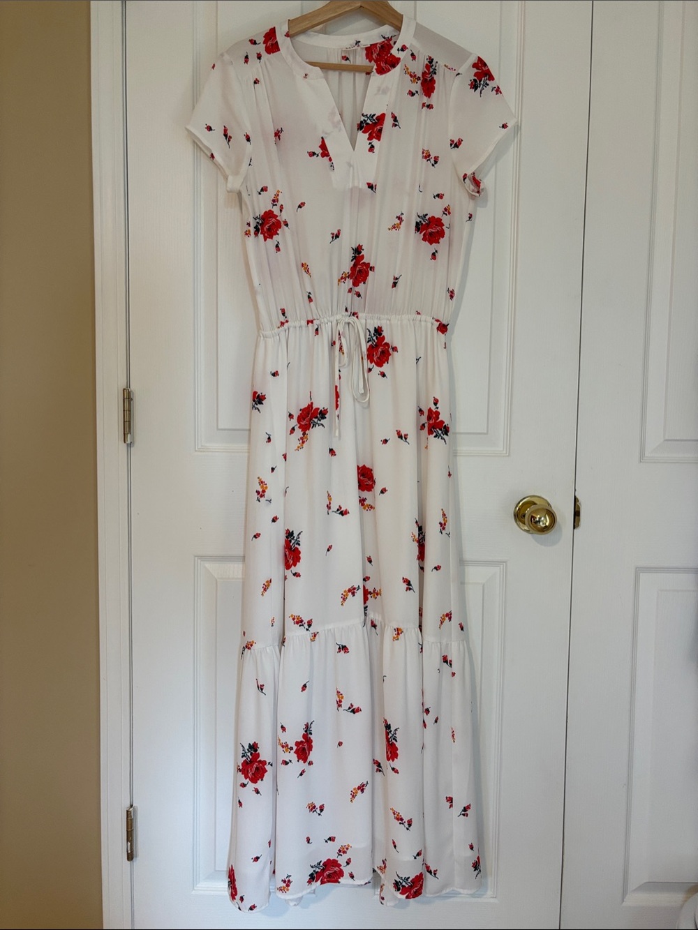 GAP White Maxi Dress with Red Floral Print